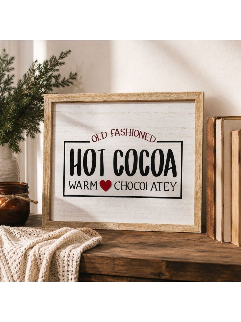 Rustic Hot Cocoa Sign Warm Chocolate Wood Wall Decor 11x9 Kitchen Holiday Winter